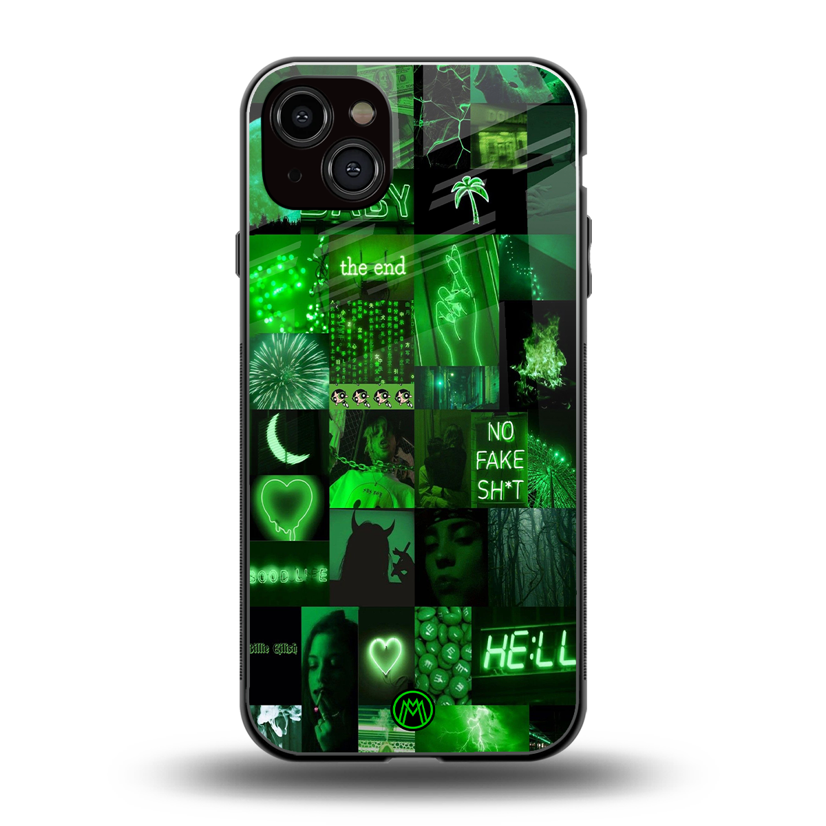 black green aesthetic collage back phone cover | glass case for iphone 15 plus