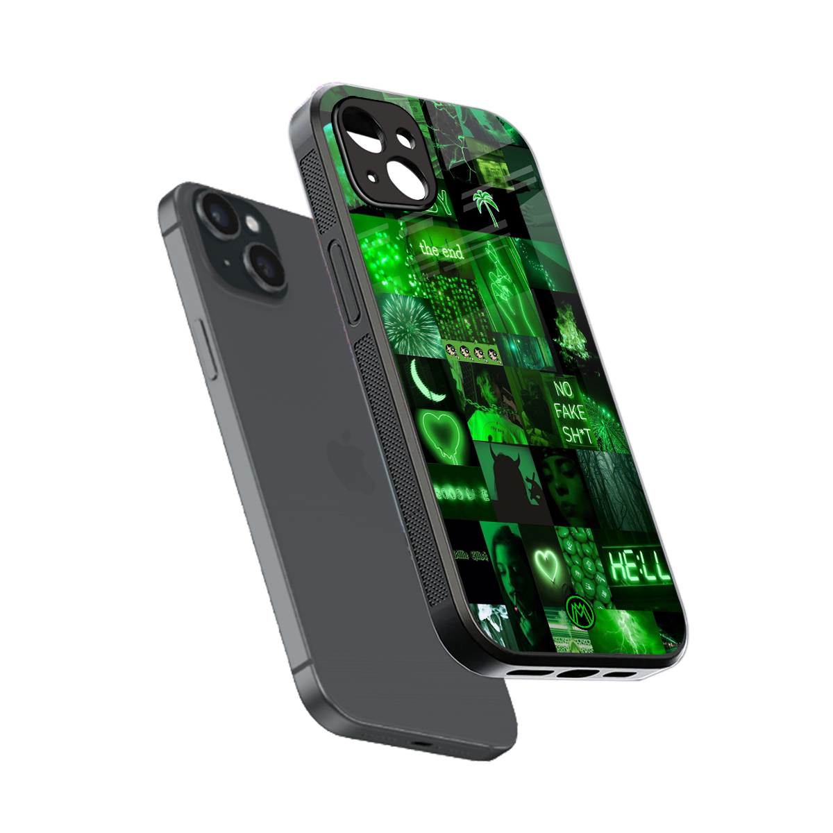 black green aesthetic collage back phone cover | glass case for iphone 15 plus