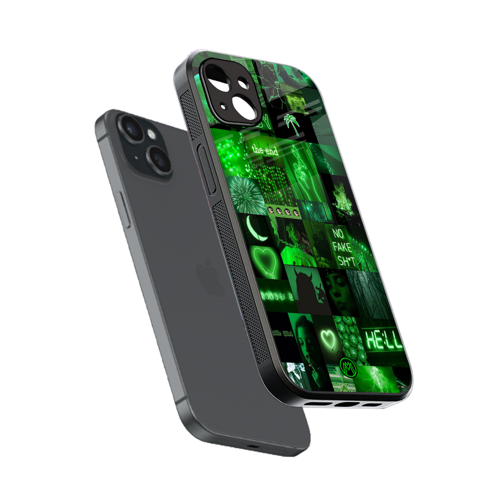 black green aesthetic collage back phone cover | glass case for iphone 14 plus