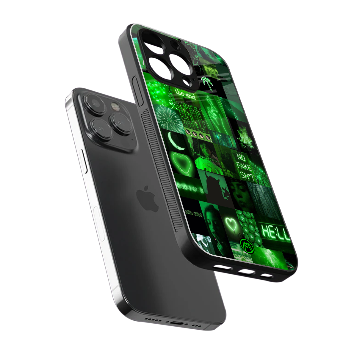 black green aesthetic collage back phone cover | glass case for iphone 15 pro max