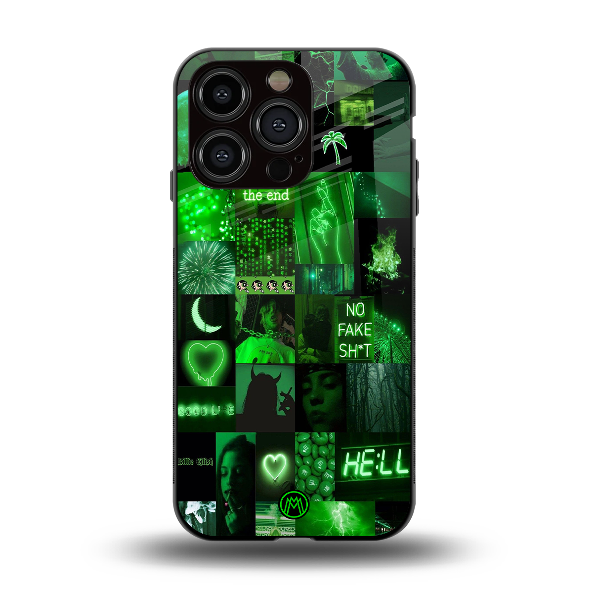 black green aesthetic collage back phone cover | glass case for iphone 15 pro