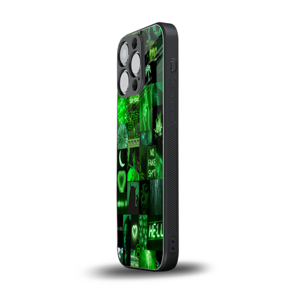 black green aesthetic collage back phone cover | glass case for iphone 15 pro