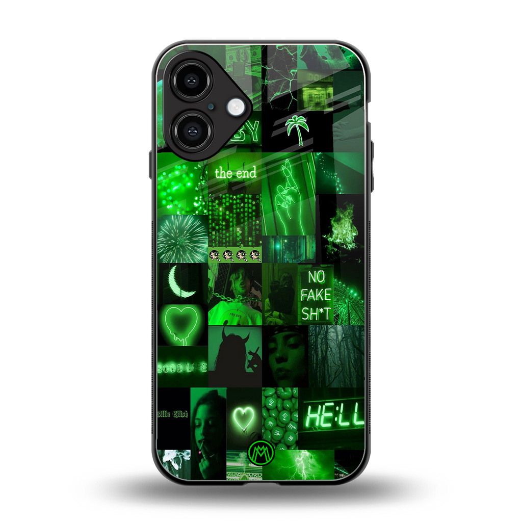black green aesthetic collage back phone cover | glass case for iphone 16 plus