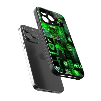 black green aesthetic collage back phone cover | glass case for iphone 16 pro max