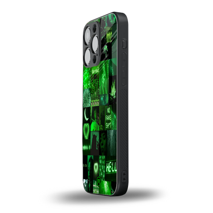 black green aesthetic collage back phone cover | glass case for iphone 16 pro max
