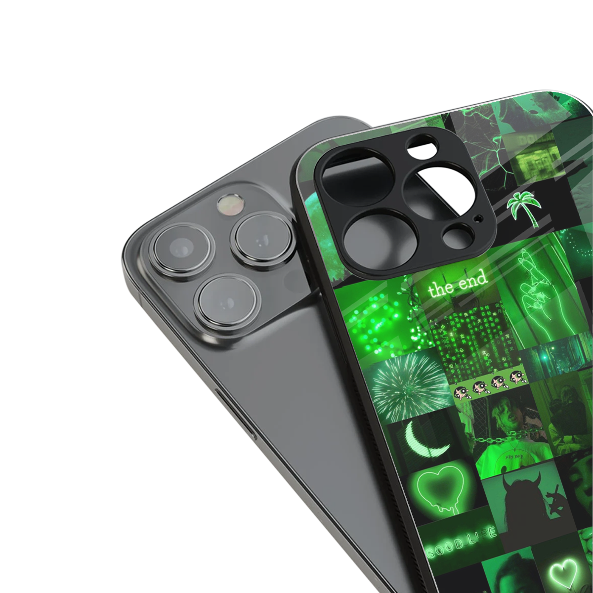 black green aesthetic collage back phone cover | glass case for iphone 13 pro max