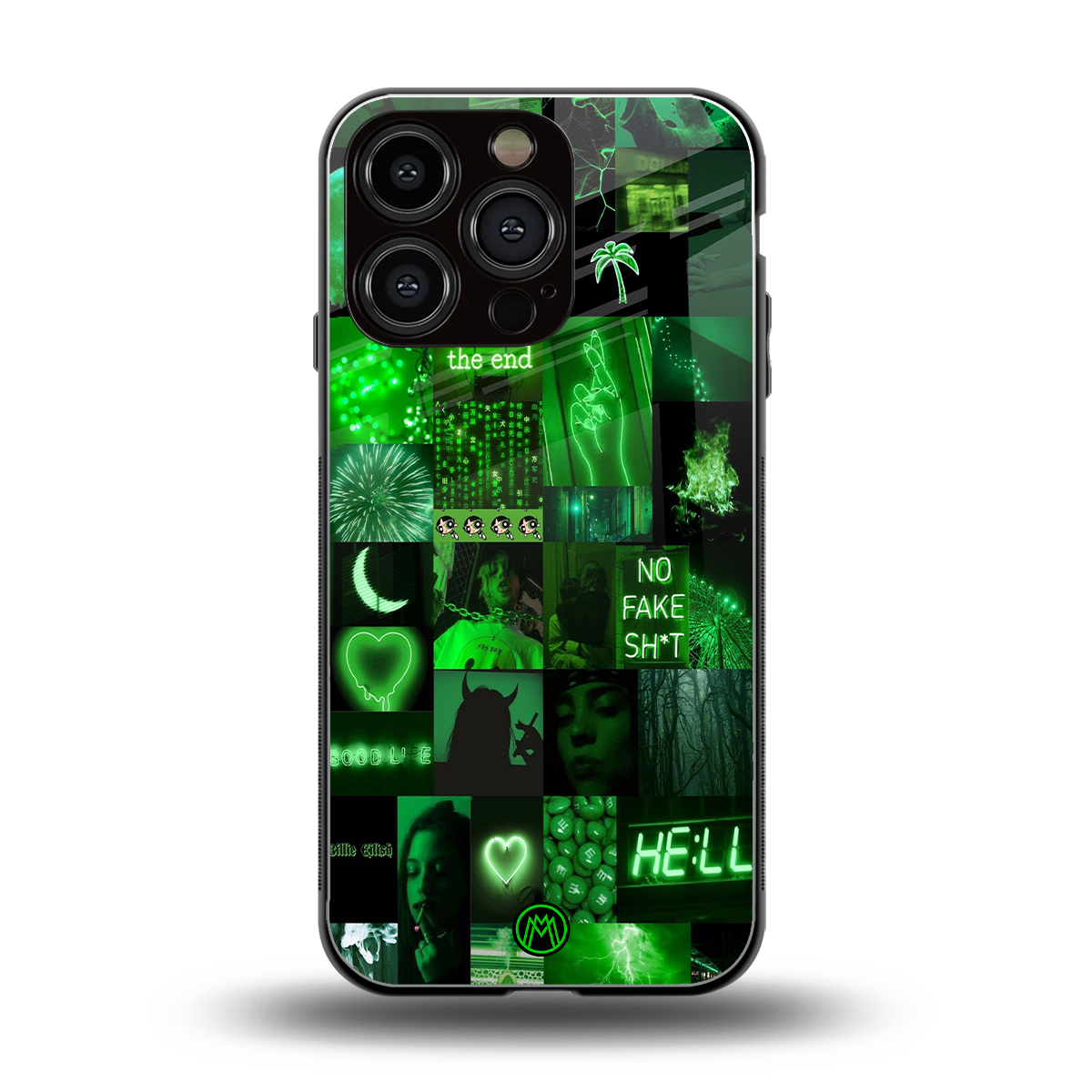 black green aesthetic collage back phone cover | glass case for iphone 16 pro