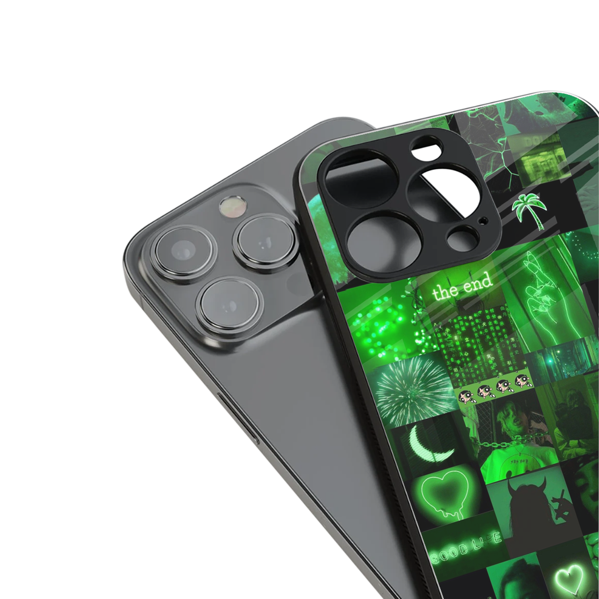 black green aesthetic collage back phone cover | glass case for iphone 16 pro
