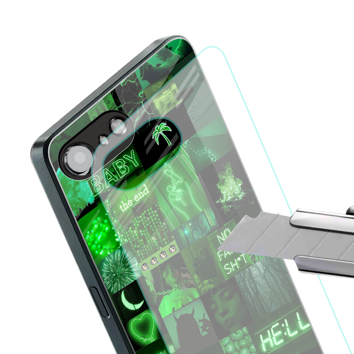 black green aesthetic collage back phone cover | glass case for iphone 16e