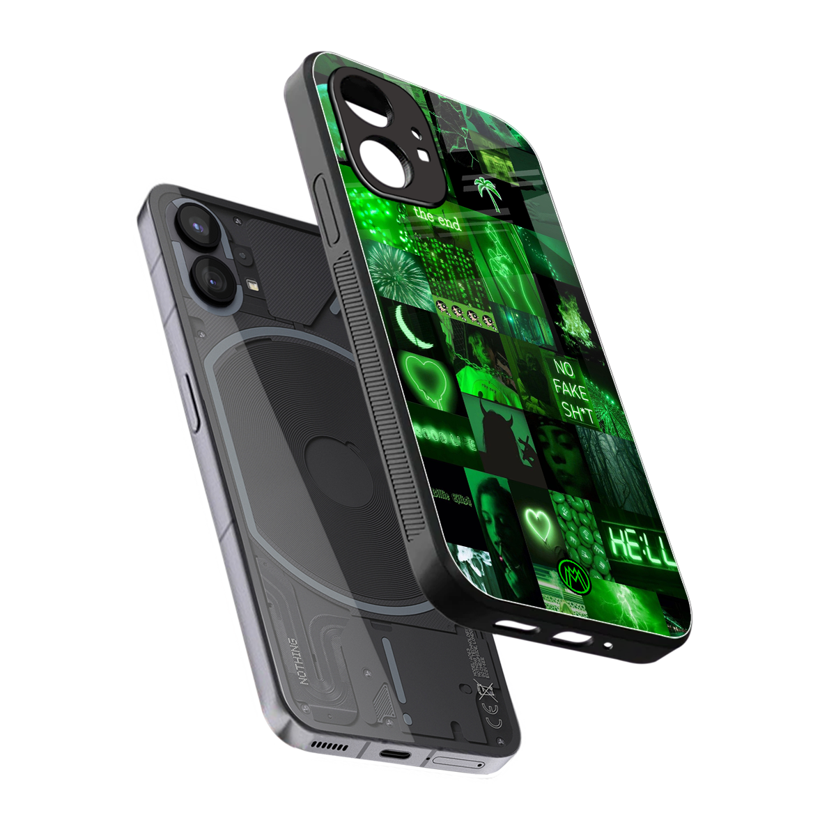 black green aesthetic collage back phone cover | glass case for nothing phone 1
