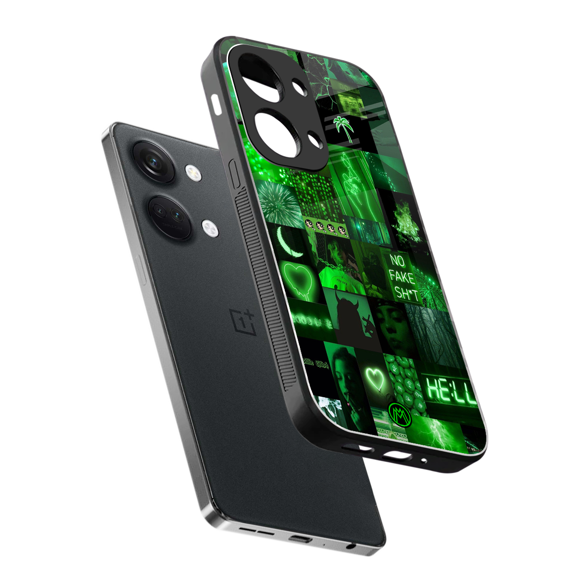 black green aesthetic collage back phone cover | glass case for oneplus nord 3
