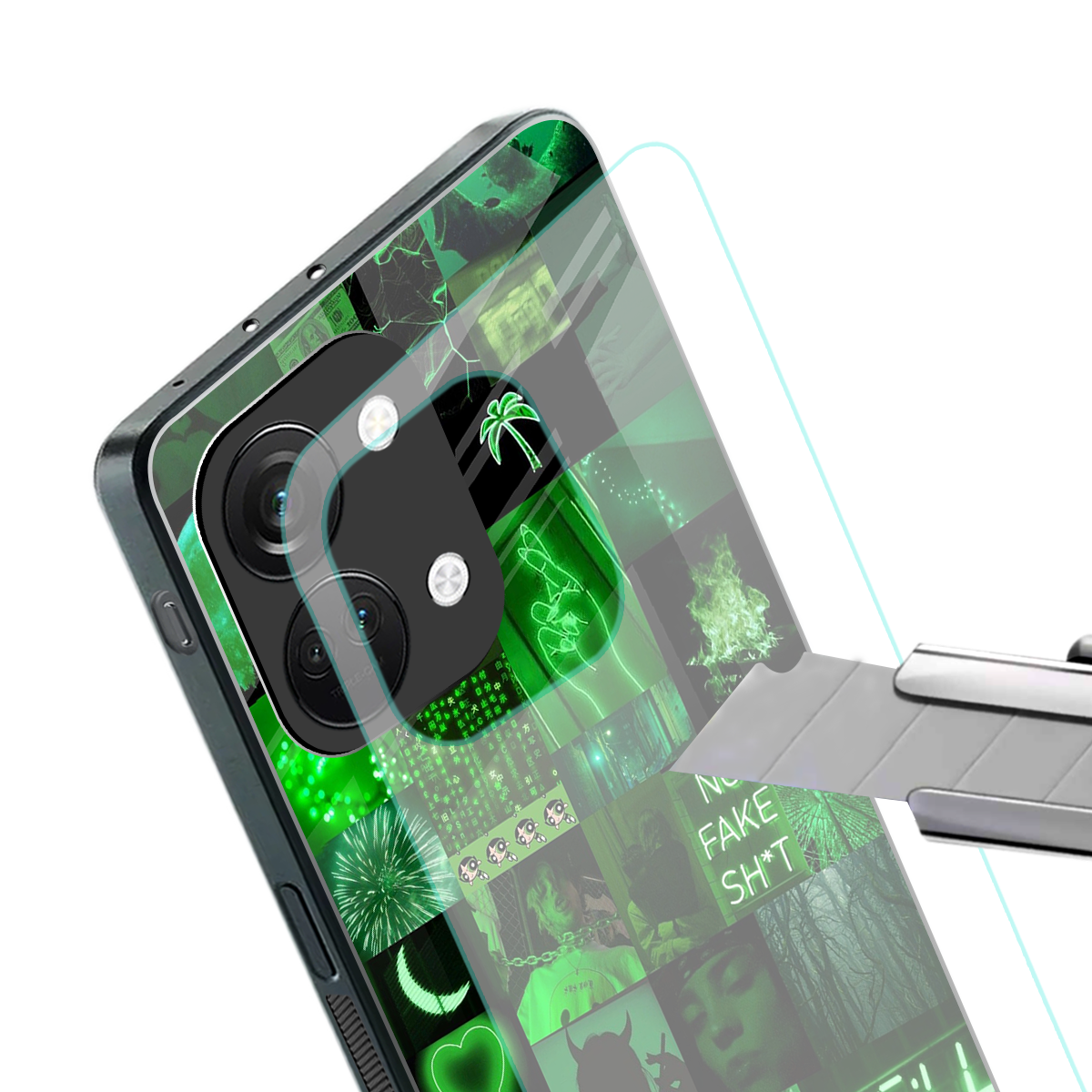 black green aesthetic collage back phone cover | glass case for oneplus nord 3