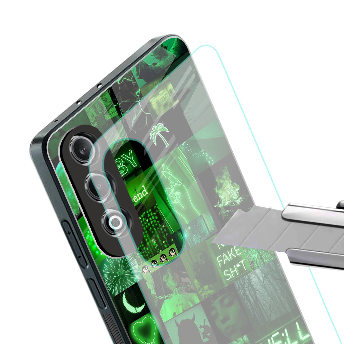 black green aesthetic collage back phone cover | glass case for oneplus nord ce 4