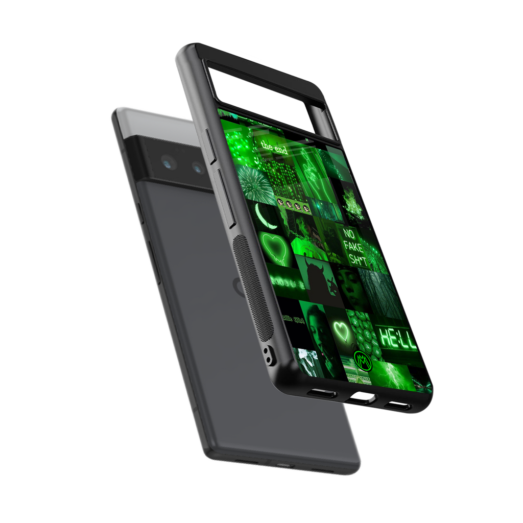 black green aesthetic collage back phone cover | glass case for google pixel 6 pro