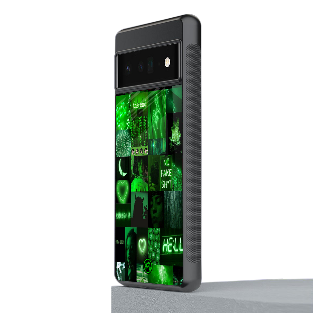 black green aesthetic collage back phone cover | glass case for google pixel 6 pro