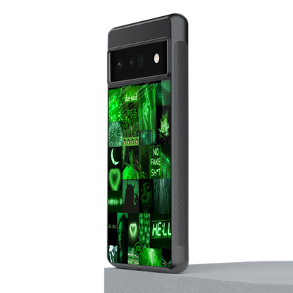 black green aesthetic collage back phone cover | glass case for google pixel 6 pro