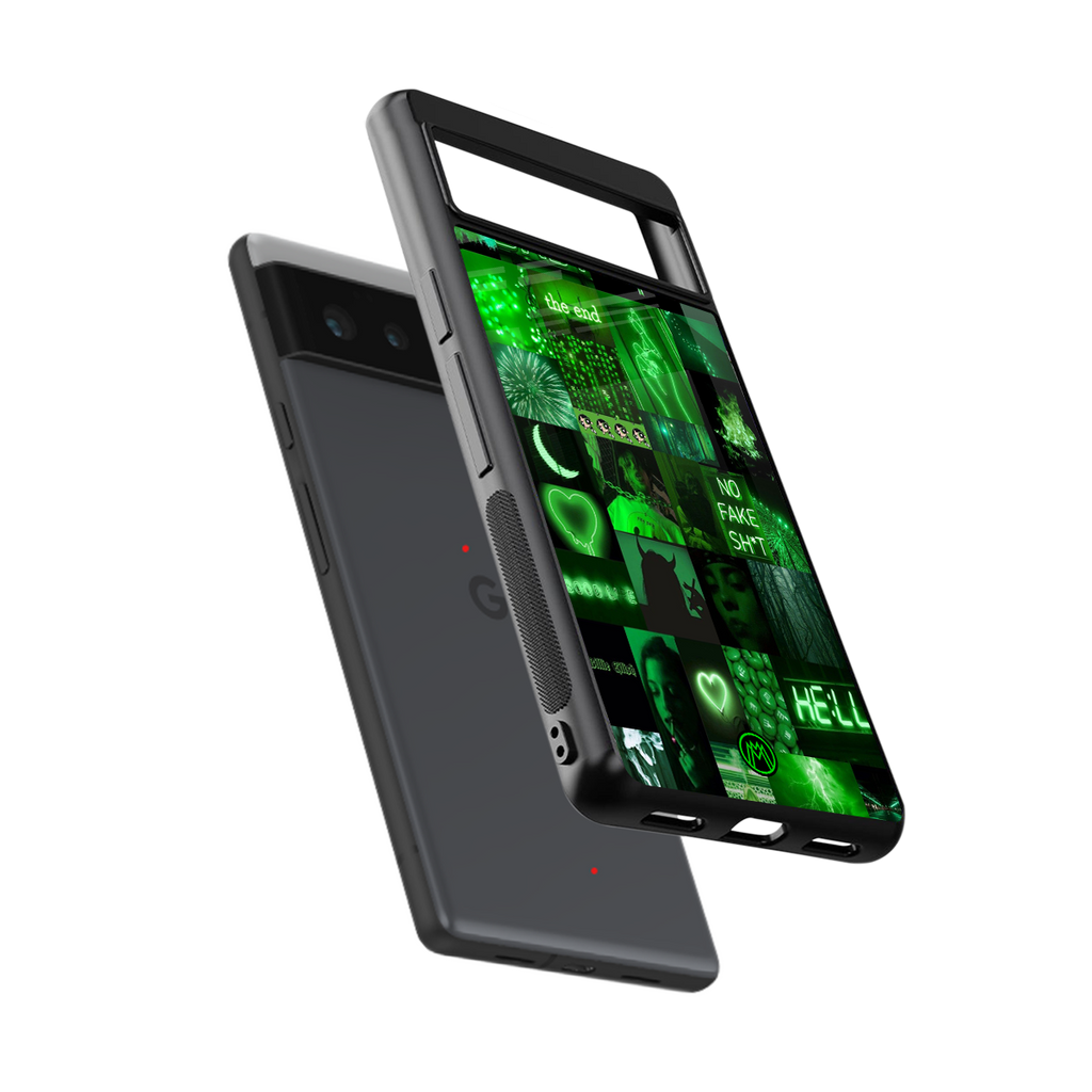 black green aesthetic collage back phone cover | glass case for google pixel 6