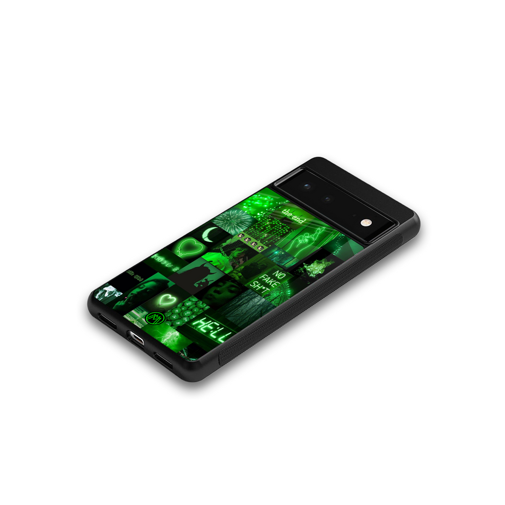 black green aesthetic collage back phone cover | glass case for google pixel 6