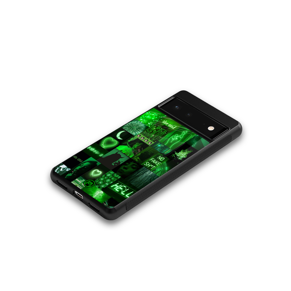 black green aesthetic collage back phone cover | glass case for google pixel 6