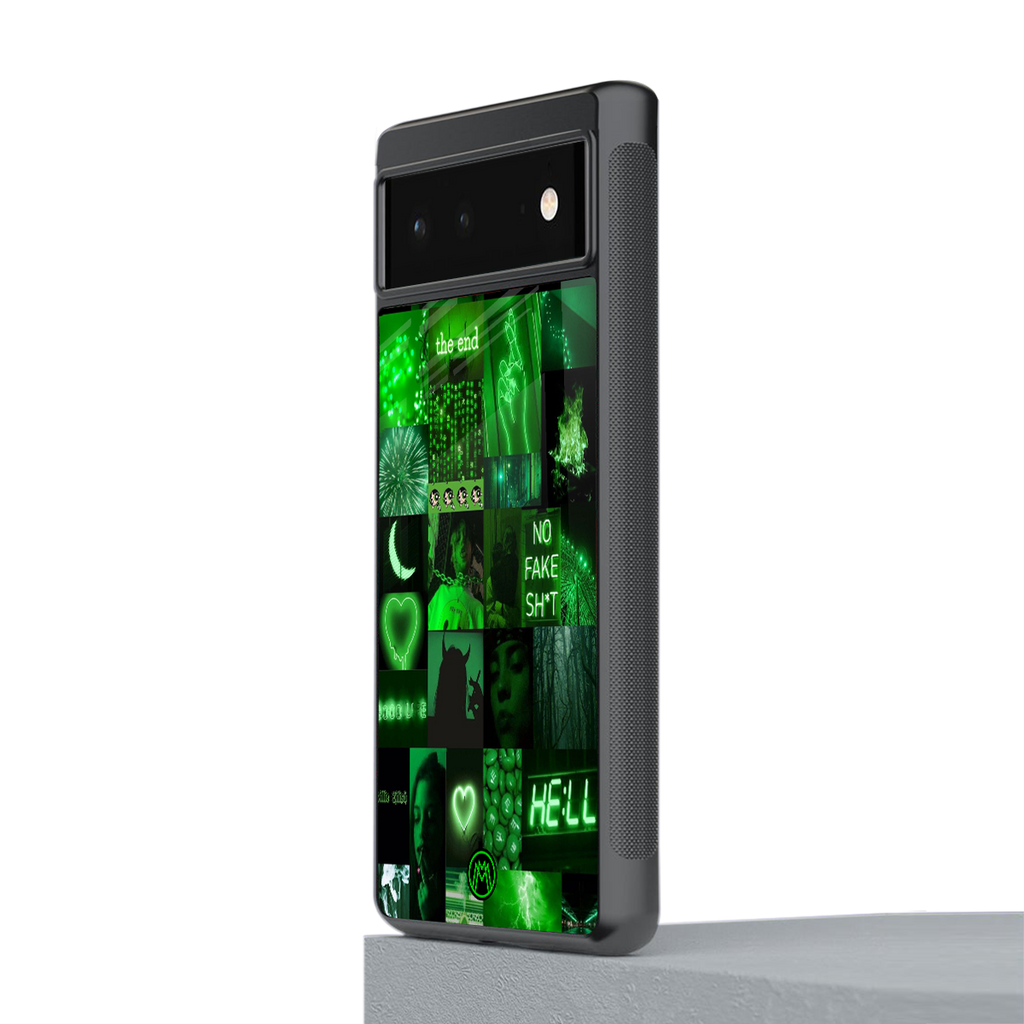black green aesthetic collage back phone cover | glass case for google pixel 6