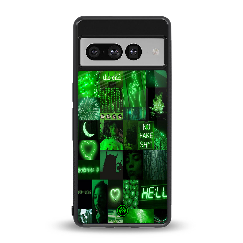 black green aesthetic collage back phone cover | glass case for google pixel 7 pro