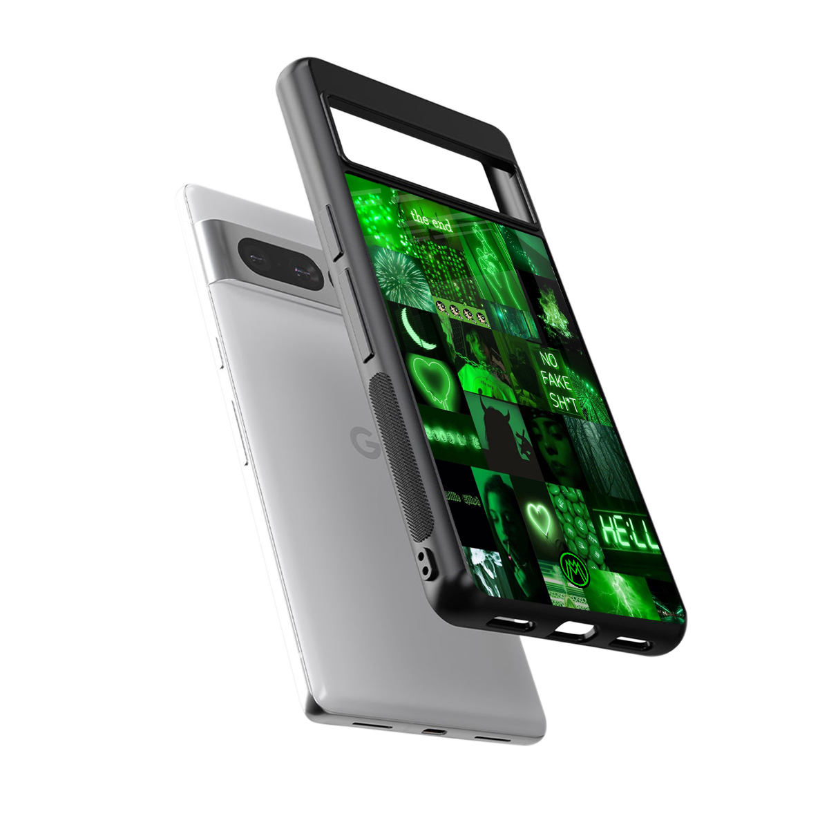 black green aesthetic collage back phone cover | glass case for google pixel 7 pro