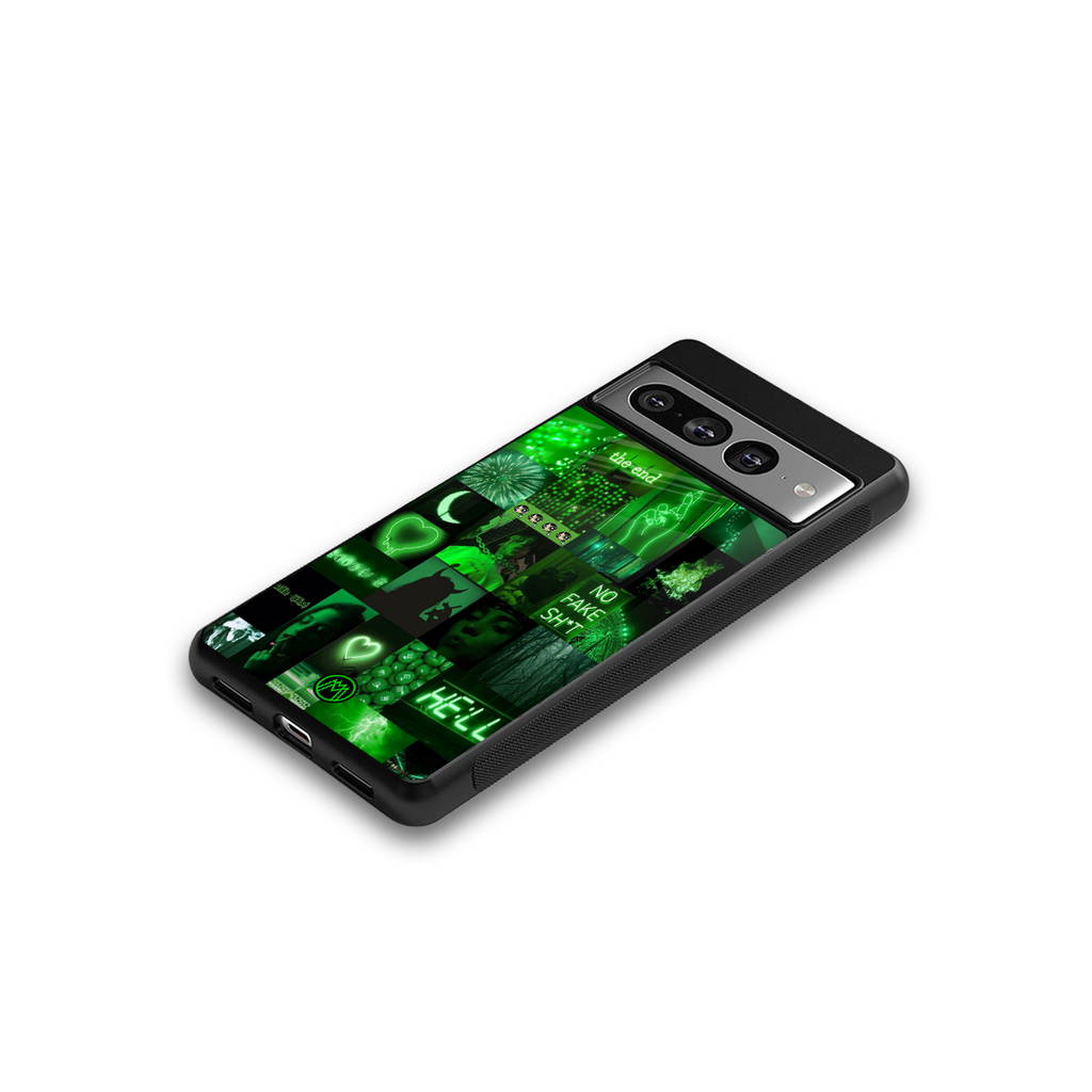 black green aesthetic collage back phone cover | glass case for google pixel 7 pro