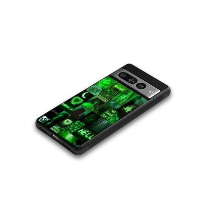 black green aesthetic collage back phone cover | glass case for google pixel 7 pro