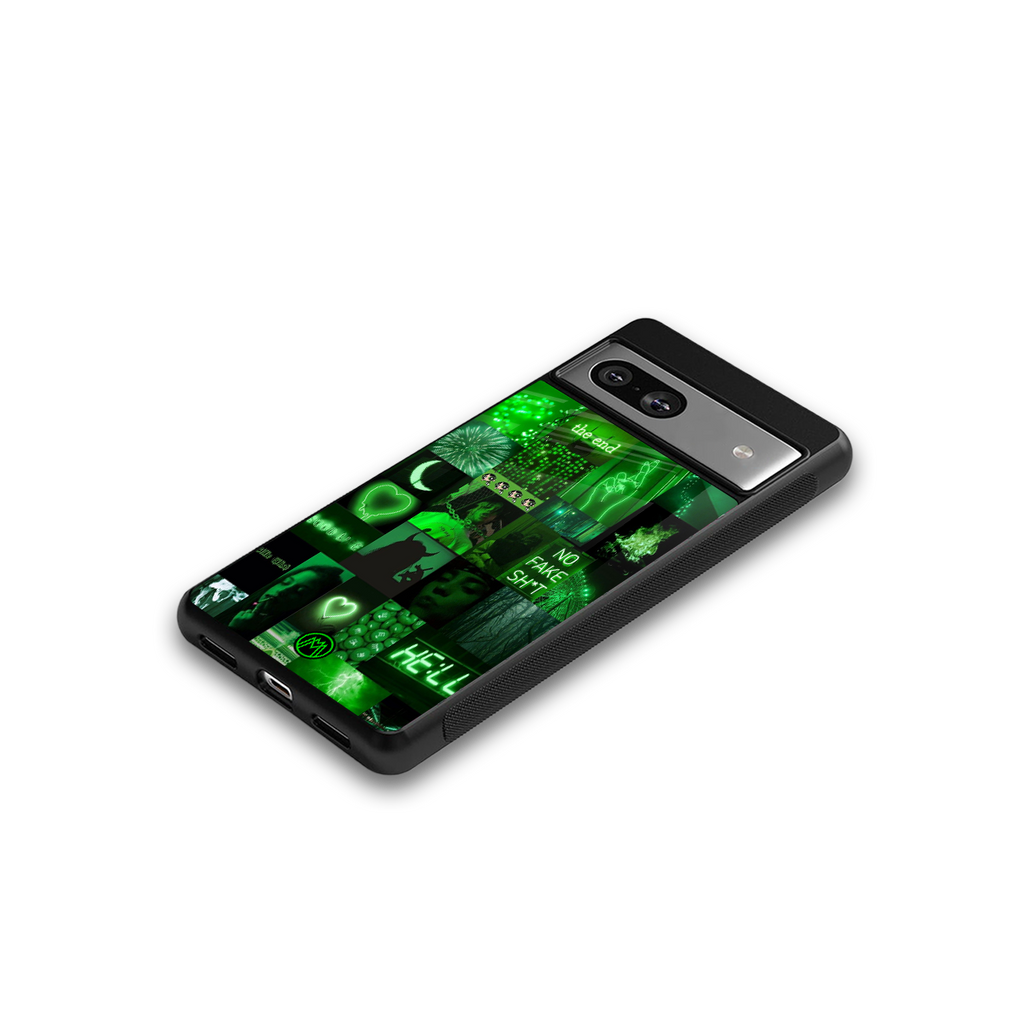 black green aesthetic collage back phone cover | glass case for Google Pixel 7A