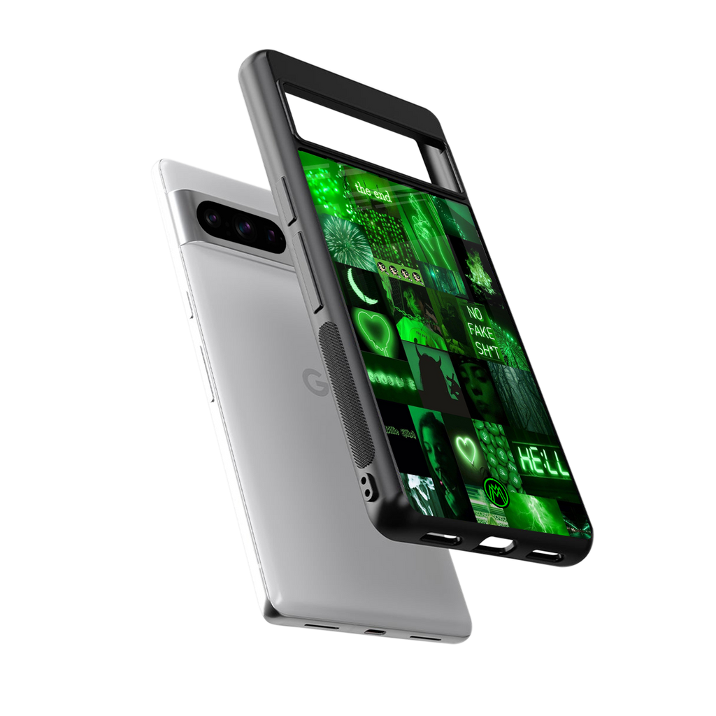 black green aesthetic collage back phone cover | glass case for google pixel 8 pro