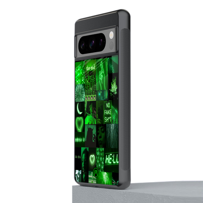 black green aesthetic collage back phone cover | glass case for google pixel 8 pro