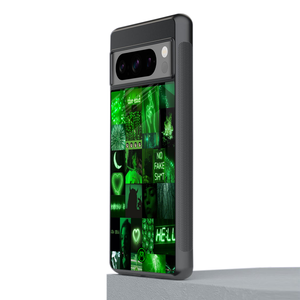 black green aesthetic collage back phone cover | glass case for google pixel 8 pro