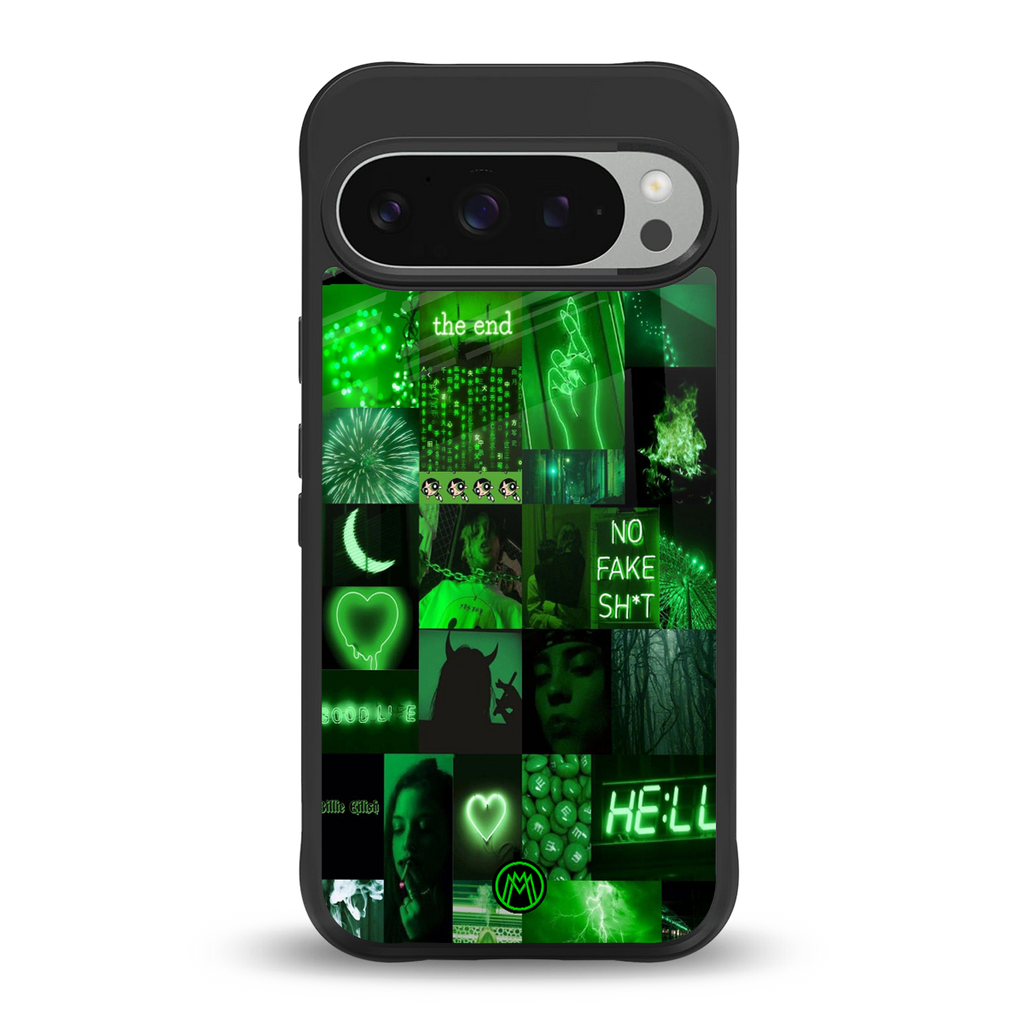 black green aesthetic collage back phone cover | glass case for google pixel 9 pro