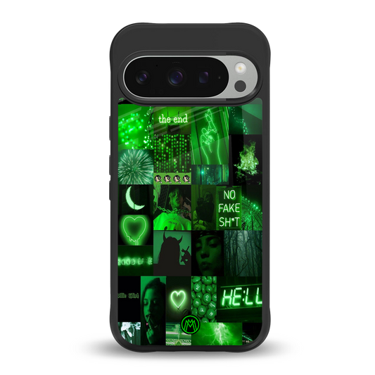 black green aesthetic collage back phone cover | glass case for google pixel 9 pro xl