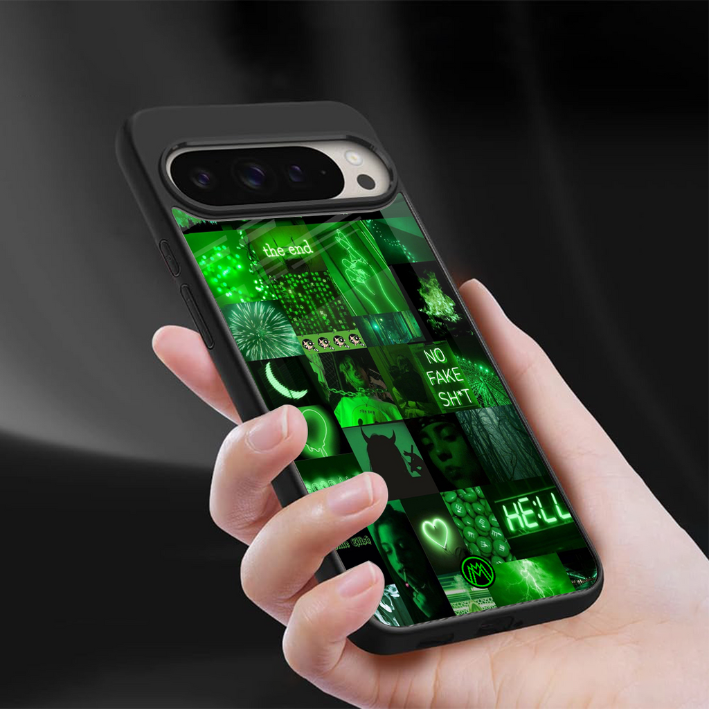 black green aesthetic collage back phone cover | glass case for google pixel 9 pro