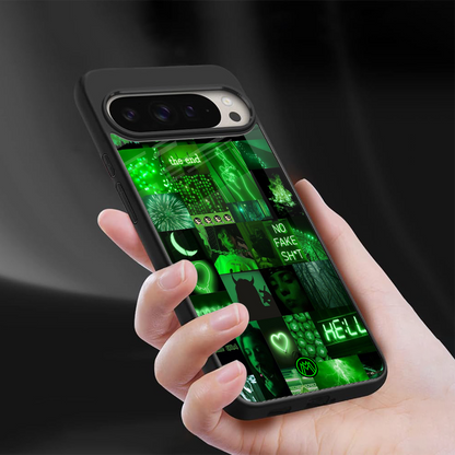 black green aesthetic collage back phone cover | glass case for google pixel 9 pro xl
