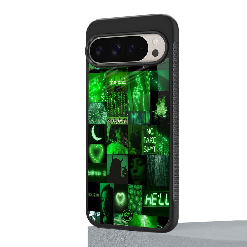 black green aesthetic collage back phone cover | glass case for google pixel 9 pro