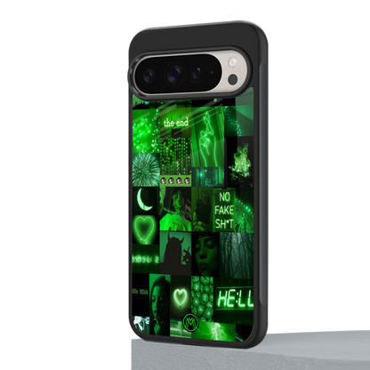 black green aesthetic collage back phone cover | glass case for google pixel 9 pro xl