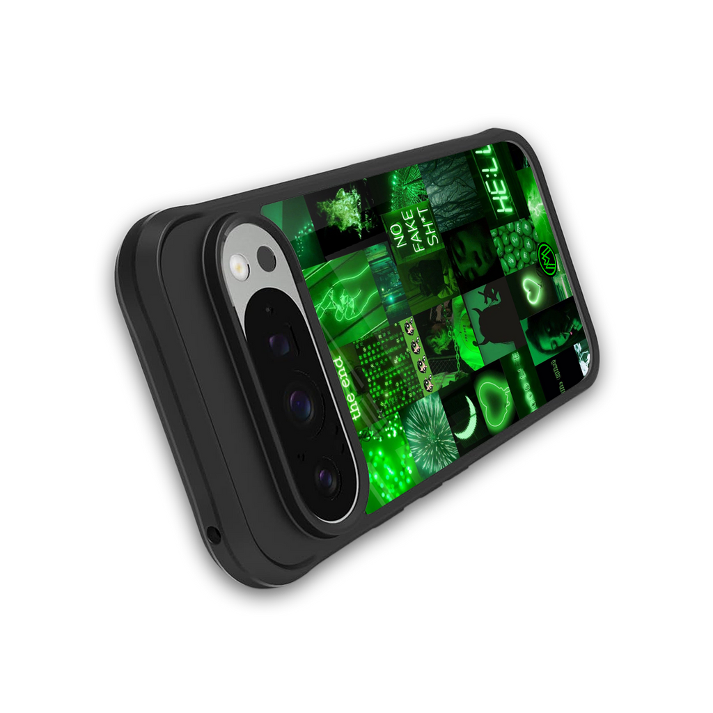 black green aesthetic collage back phone cover | glass case for google pixel 9 pro