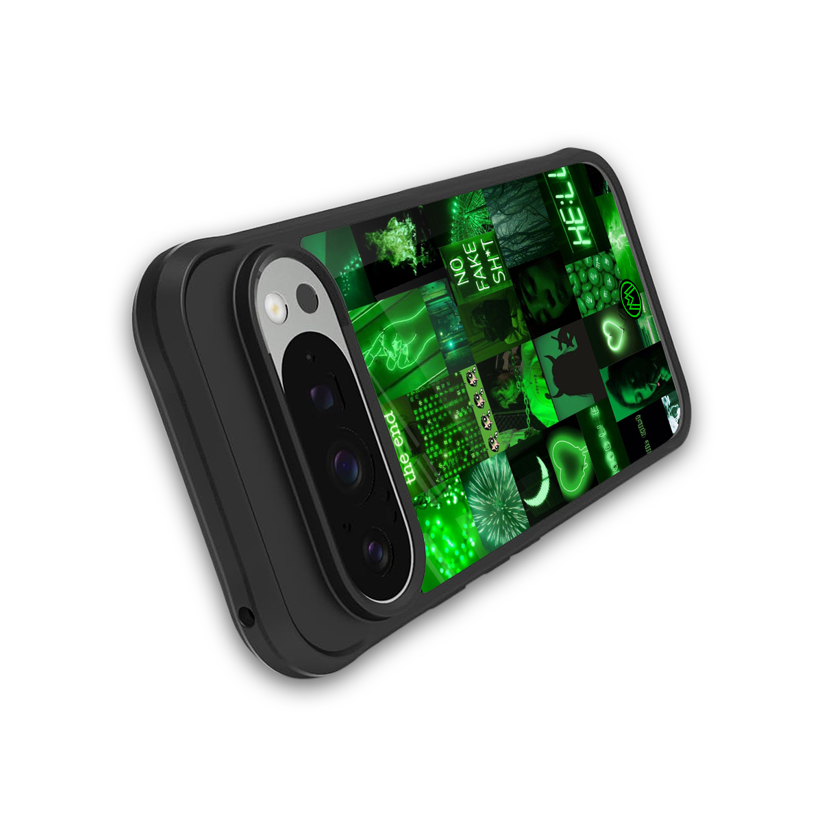 black green aesthetic collage back phone cover | glass case for google pixel 9 pro xl