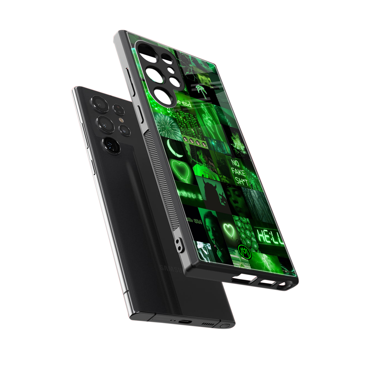 black green aesthetic collage back phone cover | glass case for samsung galaxy s24 ultra