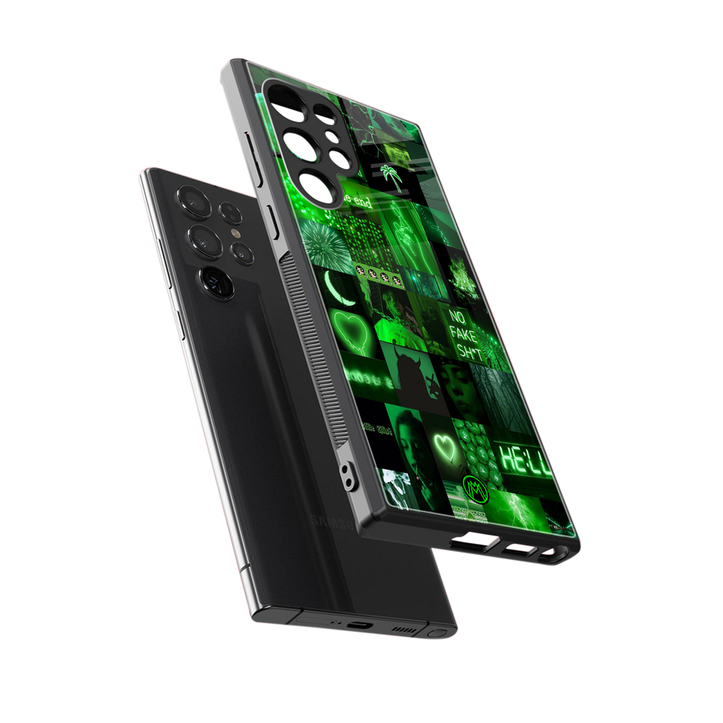 black green aesthetic collage back phone cover | glass case for samsung galaxy s23 ultra
