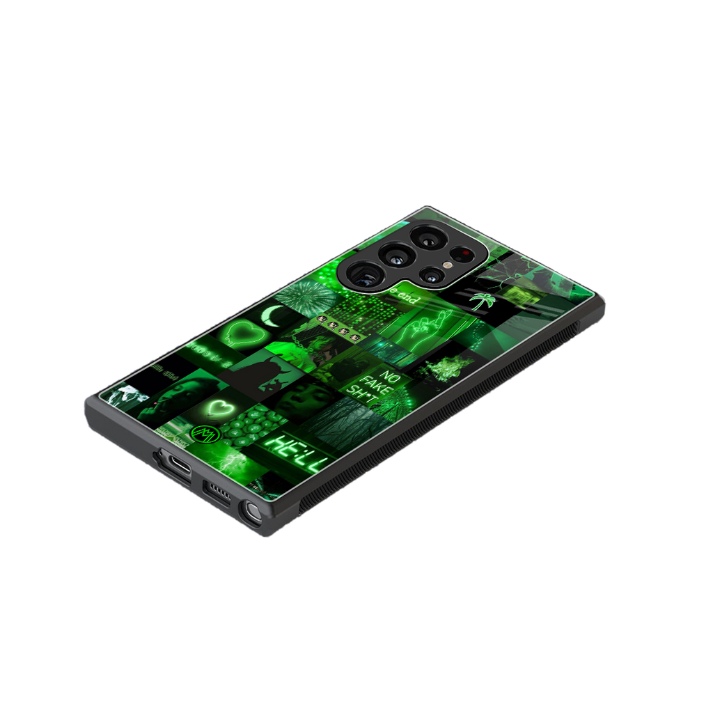 black green aesthetic collage back phone cover | glass case for samsung galaxy s24 ultra