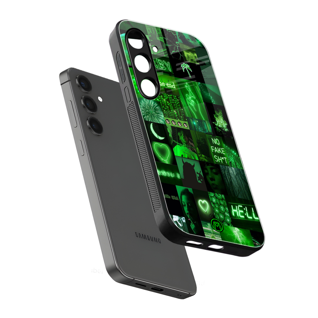 black green aesthetic collage back phone cover | glass case for samsung galaxy s24 fe