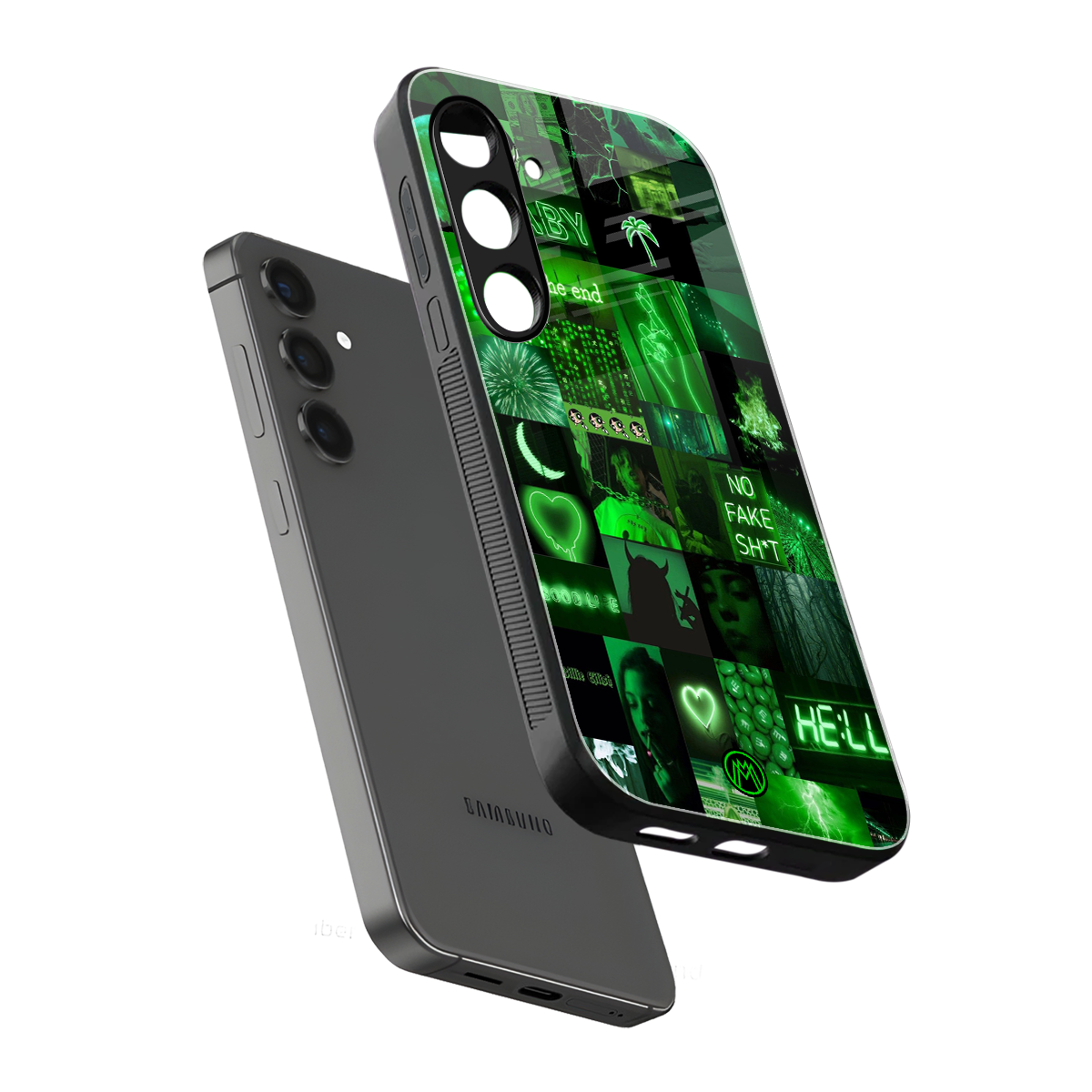 black green aesthetic collage back phone cover | glass case for samsung galaxy s24 fe