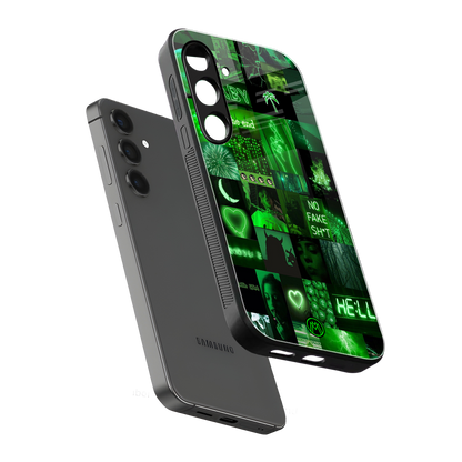 black green aesthetic collage back phone cover | glass case for samsung galaxy s24 plus