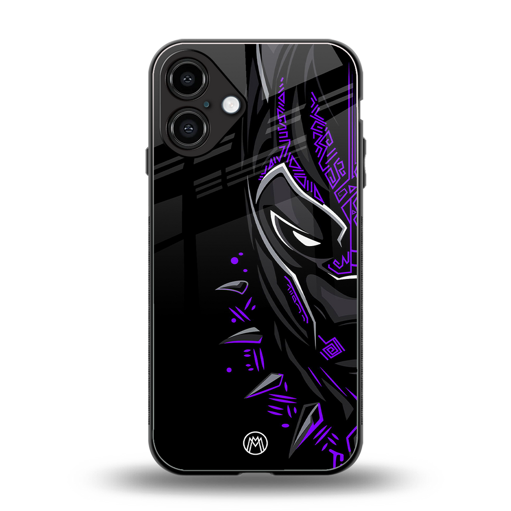 black panther superhero back phone cover | glass case for iphone 16 plus