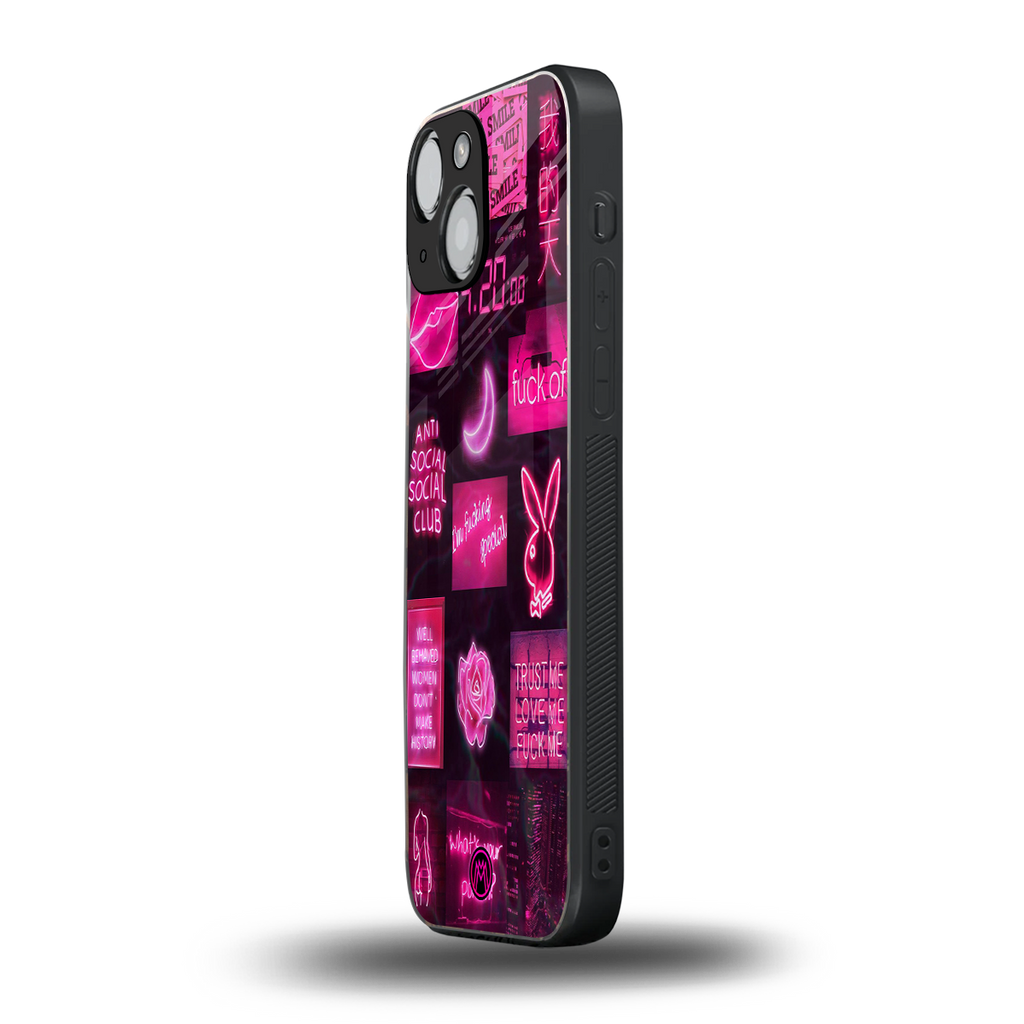 black pink aesthetic collage back phone cover | glass case for iphone 13 mini