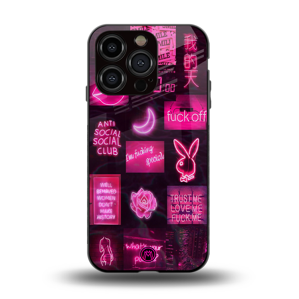 black pink aesthetic collage back phone cover | glass case for iphone 13 pro