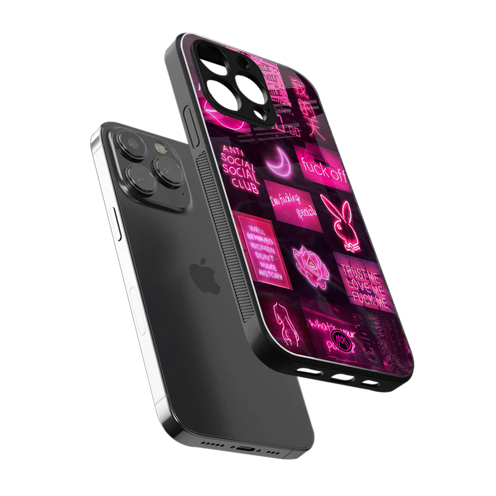 black pink aesthetic collage back phone cover | glass case for iphone 13 pro